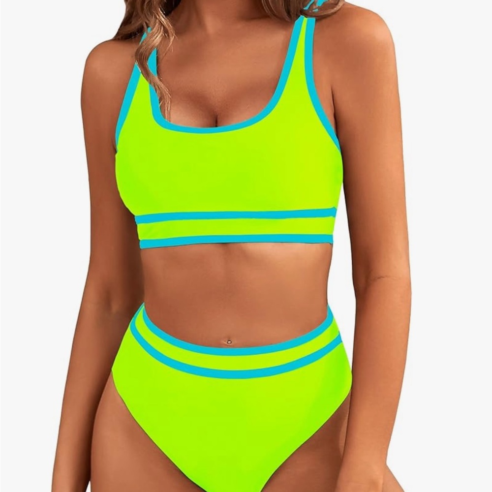 Neon Green and Blue Women's Swim Set